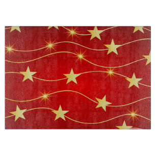 Star Adorned Ruby Red Pattern Glass Cutting Board