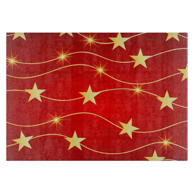 Star Adorned Ruby Red Pattern Glass Cutting Board (Front)