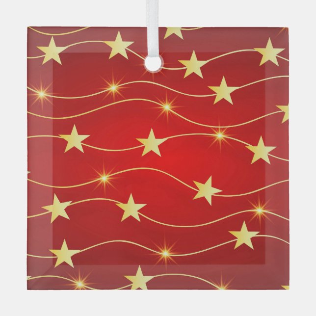Star Adorned Ruby Red Pattern  Glass Tree Decoration (Front)