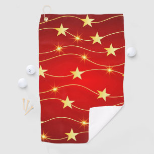 Star Adorned Ruby Red Pattern Golf Towel