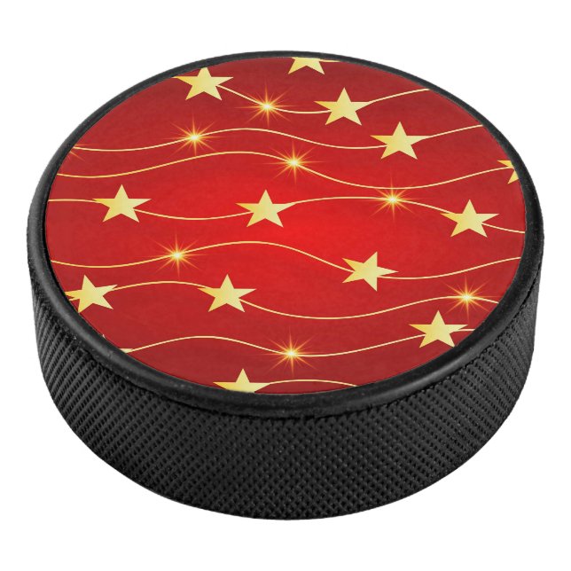 Star Adorned Ruby Red Pattern  Hockey Puck (3/4)