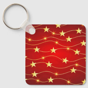 Star Adorned Ruby Red Pattern Key Ring