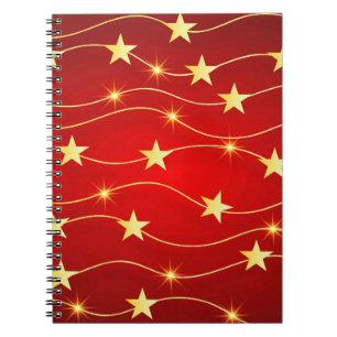 Star Adorned Ruby Red Pattern Notebook