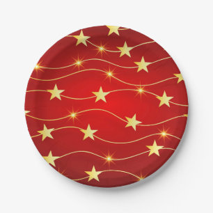 Star Adorned Ruby Red Pattern  Paper Plate