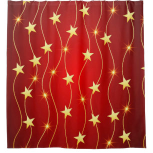 Star Adorned Ruby Red Pattern Shower Curtain