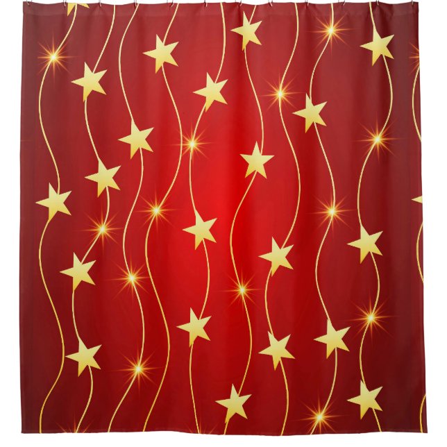 Star Adorned Ruby Red Pattern  Shower Curtain (Front)