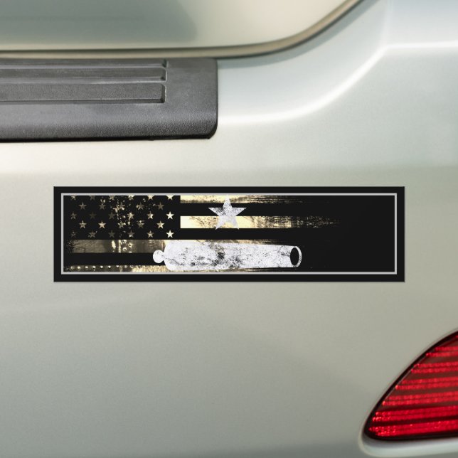 Star and Cannon Desert Camo American Flag Bumper Sticker (On Car)