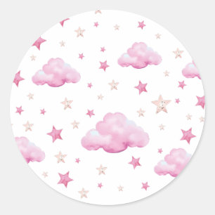 Star and Cloud Pattern PInk  Classic Round Sticker