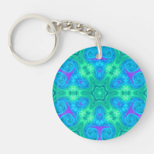 Star and Curls in Green Blue and Pink Key Ring