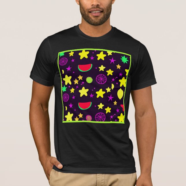 Star And Fruits Colourful Pattern T-Shirt (Front)