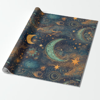 Star and Moon Winter Night Sky - Fantasy and Dream Wrapping Paper