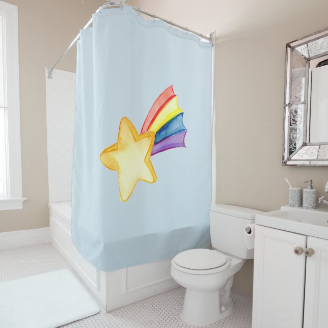 Star and Rainbow Shower Curtain (In Situ)
