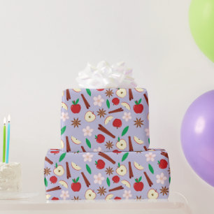 Star Anise, Cinnamon, Apple, Flowers Seamless Fall Wrapping Paper