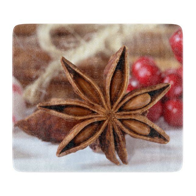Star Anise Holiday Glass Cutting Board (Front)