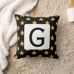 Star Any Monogram Initial Yellow Black Minimalist Cushion