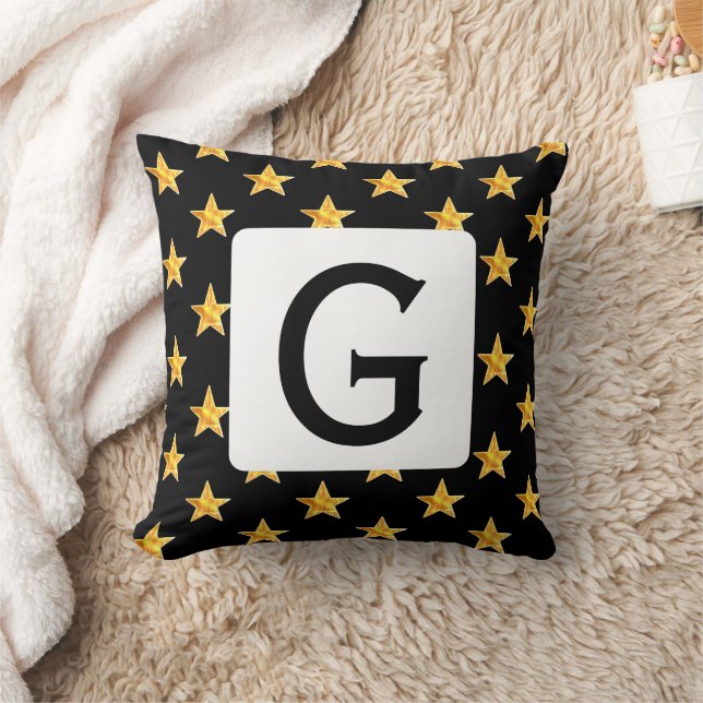 Star Any Monogram Initial Yellow Black Minimalist Cushion (Blanket)