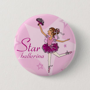 Star ballerina pink girl button