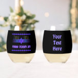 Star Bar Menorah Stemless Wine Glass<br><div class="desc">A purple and blue fractal image, with a Magen David (Star of David), in the middle, as a Chanukkah menorah. The motif is repeated as an upper and lower border. The candles have been lit. "Chag Chanukkah Sameach" (Happy Chanukkah) appears in glowing text. All on a starfield background. Customise by...</div>