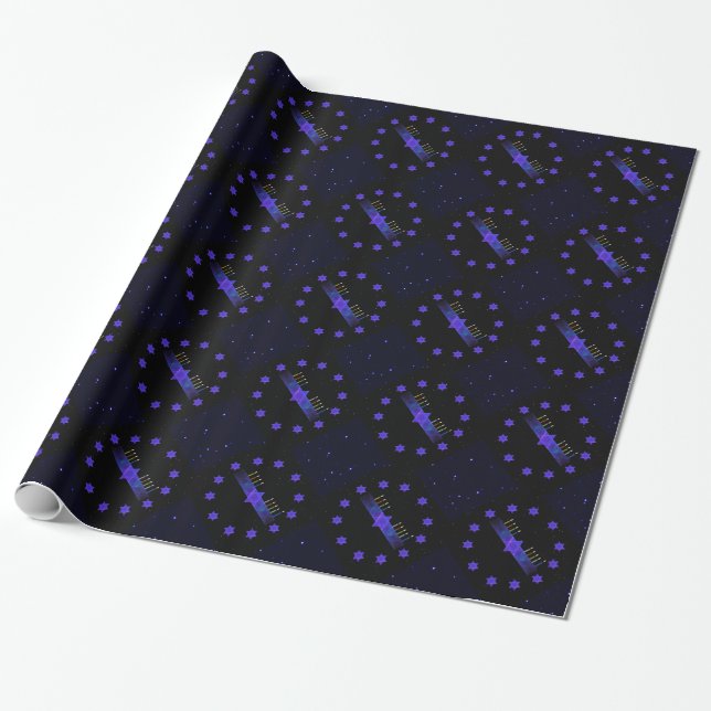 Star Bar Menorah Wrapping Paper (Unrolled)