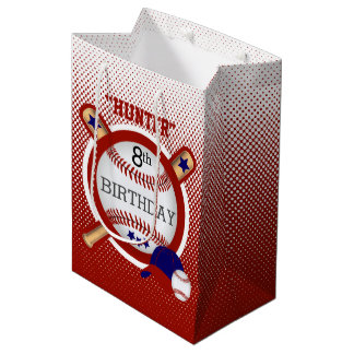 Star Baseball Player Birthday - Dark Red and Blue Medium Gift Bag