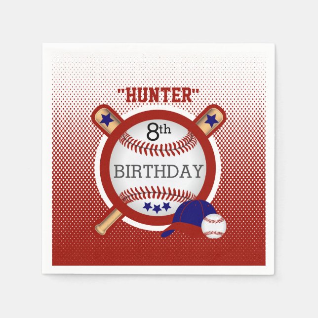 Star Baseball Player Birthday - Dark Red and Blue  Napkin (Front)