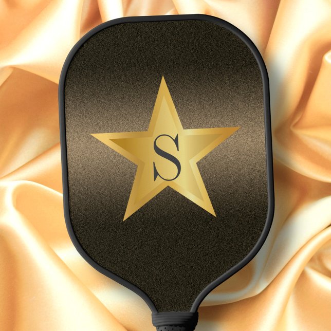 Star Black & Gold Pickleball Star Player Monogram Paddle (Creator Uploaded)