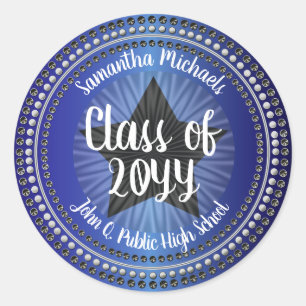 Star Blue Class Year Graduation Sticker Seal