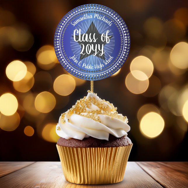 Star Blue Class Year Graduation Sticker Seal (Star Blue Class Year Graduation Favor Sticker and Envelope Seal)