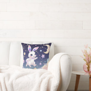 Star Bunny Throw Pillow – Pastel Galaxy Rabbit