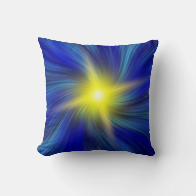 Star Burst in Blue Vortex Throw Pillow (Front)