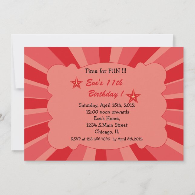 Star Burst - Red Birthday Invitation (Front)