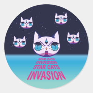 Star Cats Invasion Classic Round Sticker