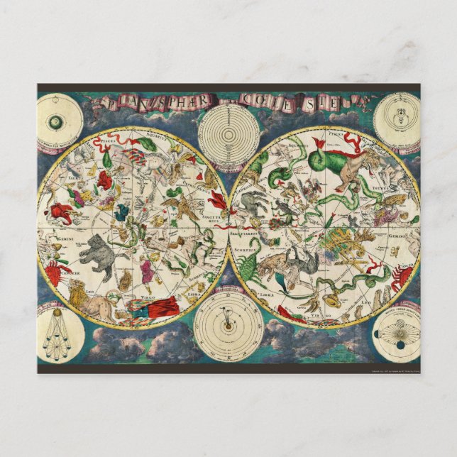 Star Chart Celestial Map Vintage Astronomy Postcard (Front)