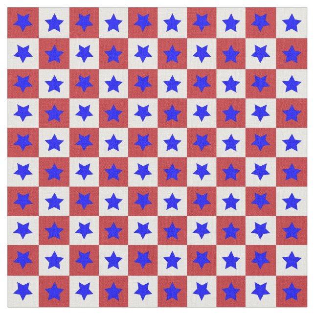 Star Check in Red, Whtie, and Blue Fabric (Close Up)