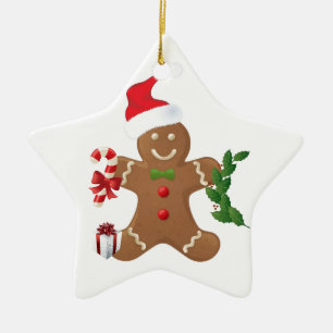 Star Christmas Ornament, Gingerbread Man Ceramic Ornament