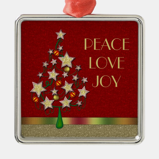 Star Christmas Tree Silver Square Ornament (Front)