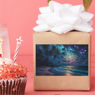 Star Coast, Maldives, Night Beach Rectangular Sticker