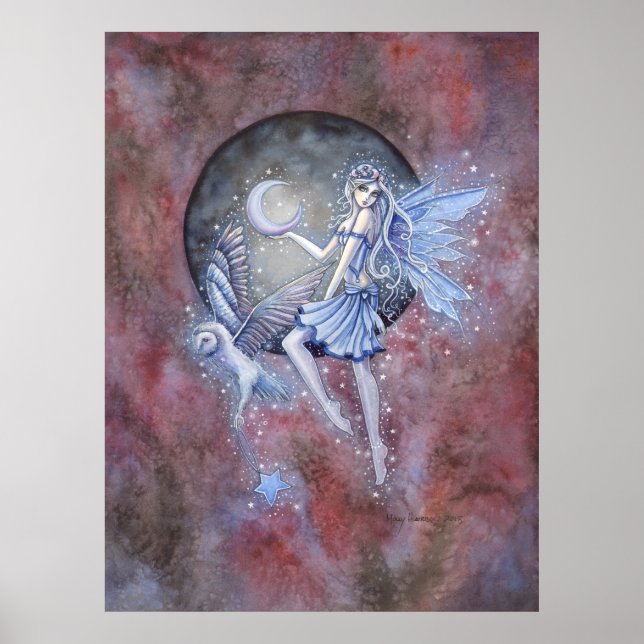 Star Collector Fairy and Owl Fantasy Art Poster (Front)