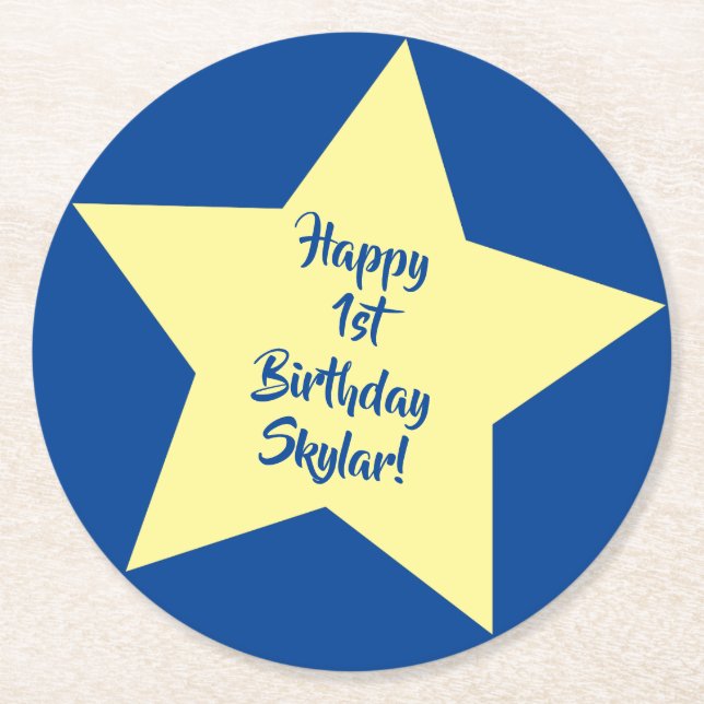Star Cute Kid's Birthday Party Space Round Paper Coaster (Front)