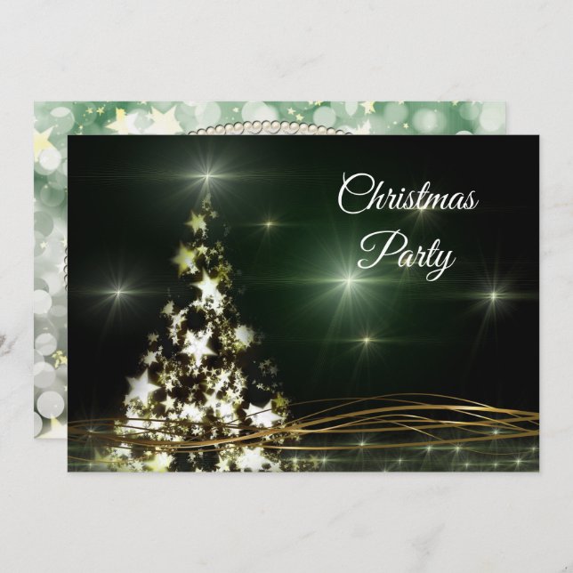 Star Decorated & Golden Swirls Christmas Party Invitation (Front/Back)