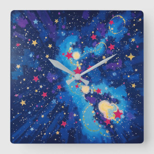 Star Field - Geometric Shapes Illustration Style Square Wall Clock