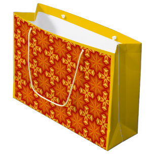Star, fire, cross, orange and yellow pattern large gift bag