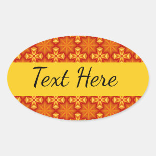 Star, fire, cross, orange and yellow pattern oval sticker