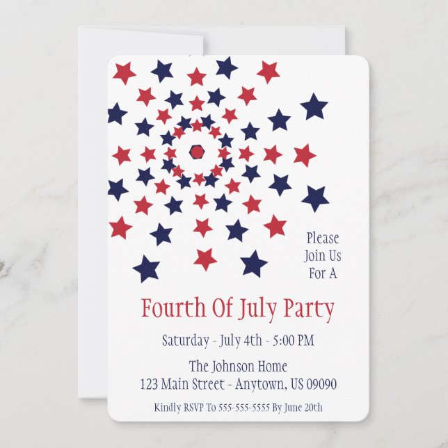 Star Firework Fourth Of July Invitations (Front)