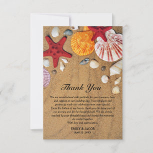 Star Fish Seashell Sand Beach Theme Wedding Photo Thank You Card