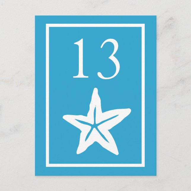 Star Fish Table Numbers (Blue / White) Postcard (Front)