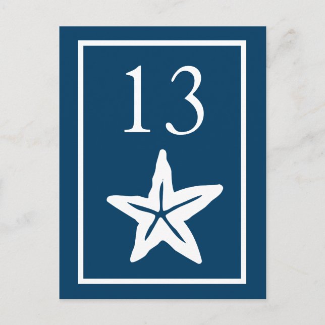 Star Fish Table Numbers (Navy Blue / White) Postcard (Front)