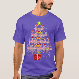 Star Flamingo Christmas Tree Funny Pink Santa Hat  T-Shirt
