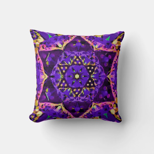 Star Flower Mandala in Purple by Amelia Carrie Cushion (Front)