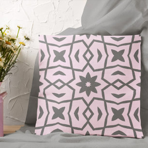 Star Flower Pattern in Pale Pink and Gray Cushion